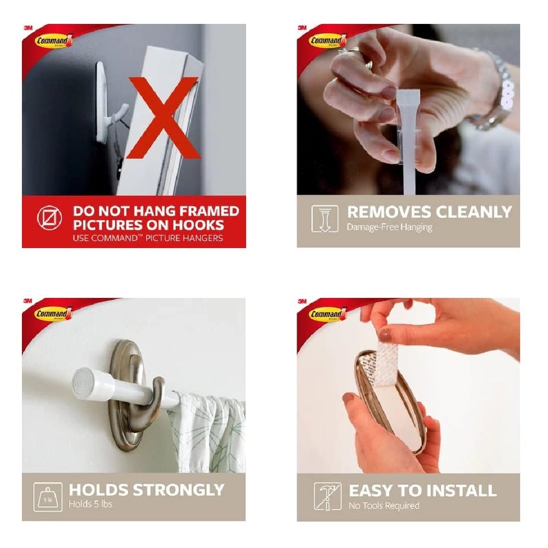 Command Traditional Large Plastic Hooks, Brushed Nickel, 3-Hook - Image 3